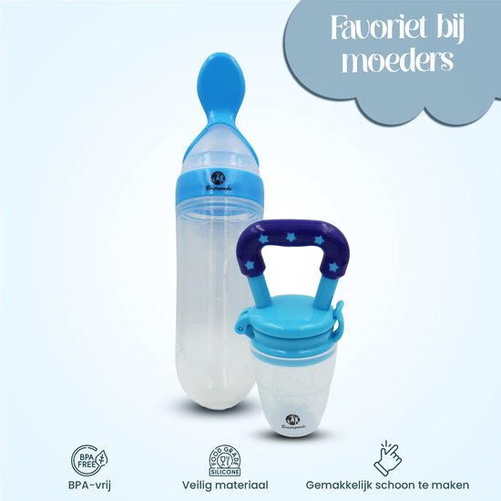 BenjaGoods Baby knijpfles en fruitspeen - Baby flessen - speen - Baby bestek - Knijpfles - Lepel - fruitspeen - Blauw van BenjaGoods — afbeelding 5
