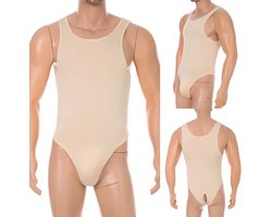 Open Billen Bodysuit Heren - Lingerie - Gay - Beige - Shirt - Anus