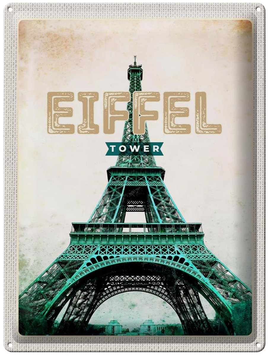 Blechschild Reise 30x40cm Eiffel Tower Retro Tourismus