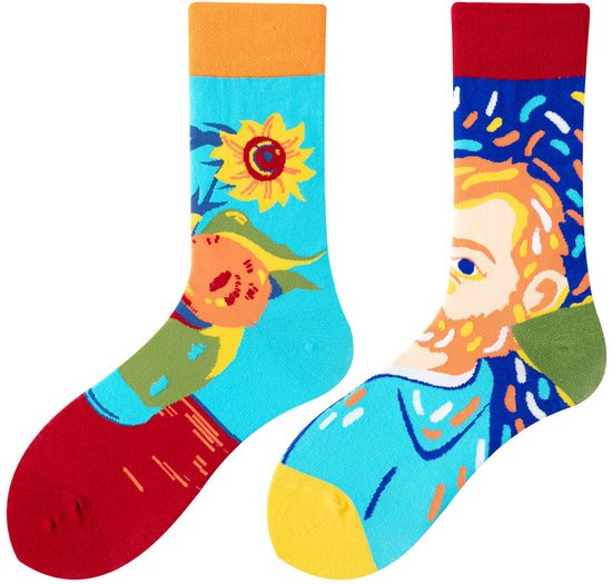 Tutti Footi - Van Gogh Sokken - maat 36-40 - Paar verschillende kunstsokken met Vincent van Gogh & Zonnebloemen