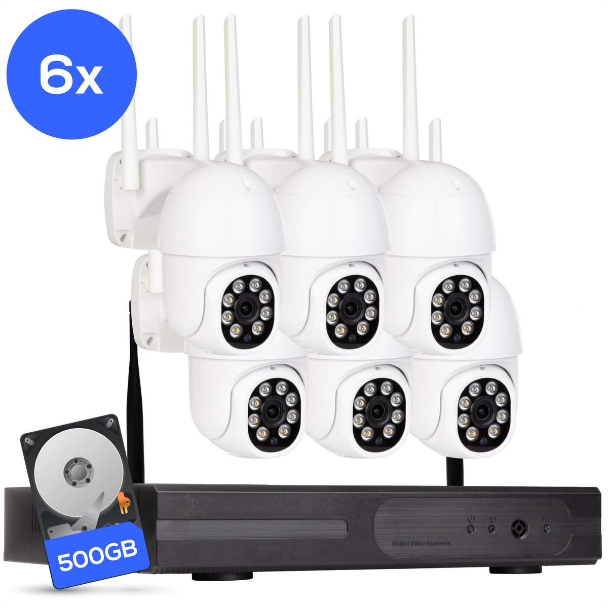 Teceye PTZ Beveiligingscamera Buiten met Recorder - Draadloze Buitencamera - 6 Camera - 500GB Opslag