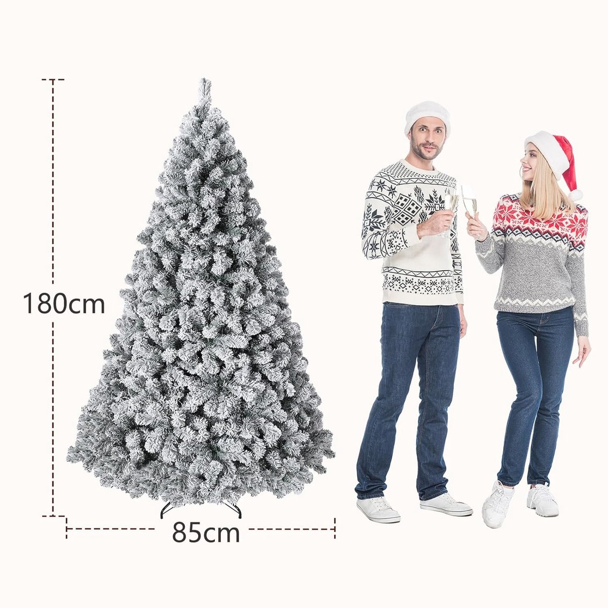 Kunstkerstboom – 180 cm – Met Verlichting – besneeuwd –250 LED – Warm Wit – PVC Dennenboom – Wit – foto 4