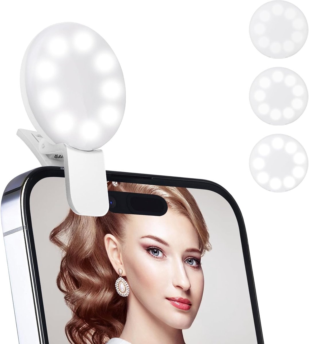 Daity 1 stuk - Mini draagbare invullamp, oplaadbare kleine ringlamp, geschikt voor telefoons, laptops en make-up - perfect voor kinderen en volwassenen, draagbare selfielamp (wit)
