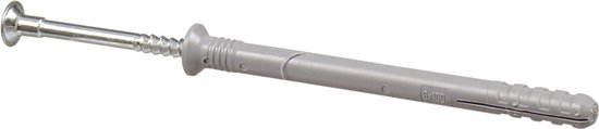 Grijze spijkerplug met schroef. De plug is 8x100 mm.