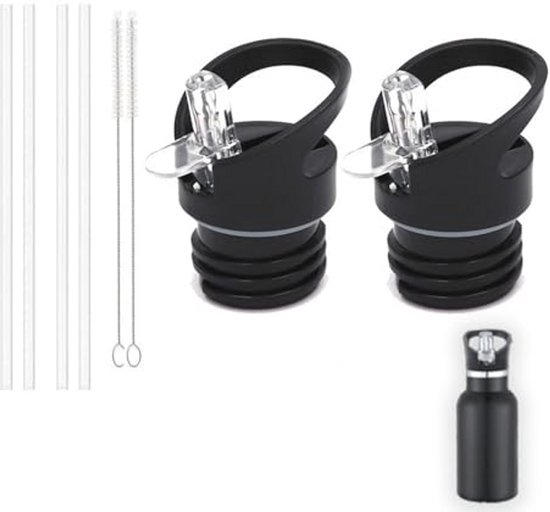 Reservedoppen Voor Drinkflessen – 2 Deksels + 4 Rietjes + 2 Borstels – Past Op 720°-deksel En Standaard Flessen (1,9 Inch) – BPA-vrij