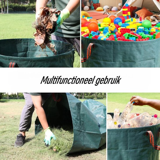 2 stuks - Opbergzak - Herbruikbare vuilniszak - Met deksel - Extra dik en duurzaam - Met handvatten - Geschikt voor het opruimen van buitenafval, gevallen bladeren, gemaaid gras, enz. - 72 gallon - Groen — afbeelding 4