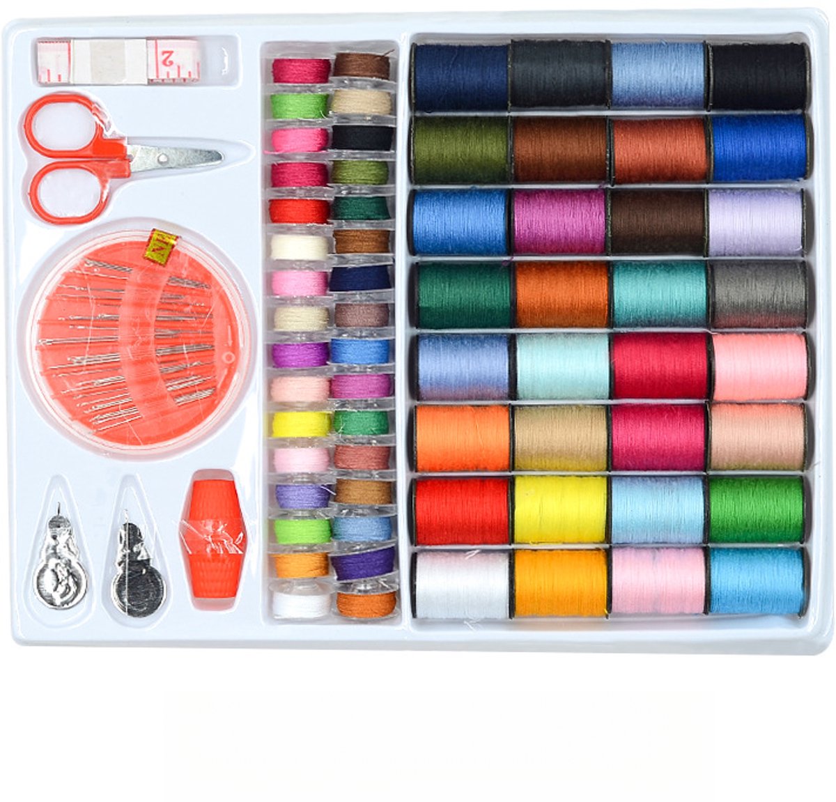 Naaimachinegarenset, 64-delig, inclusief naaiaccessoires, 32 klosjes garen, meetlint, schaar en vingerhoed, Geschikt voor beginners.
