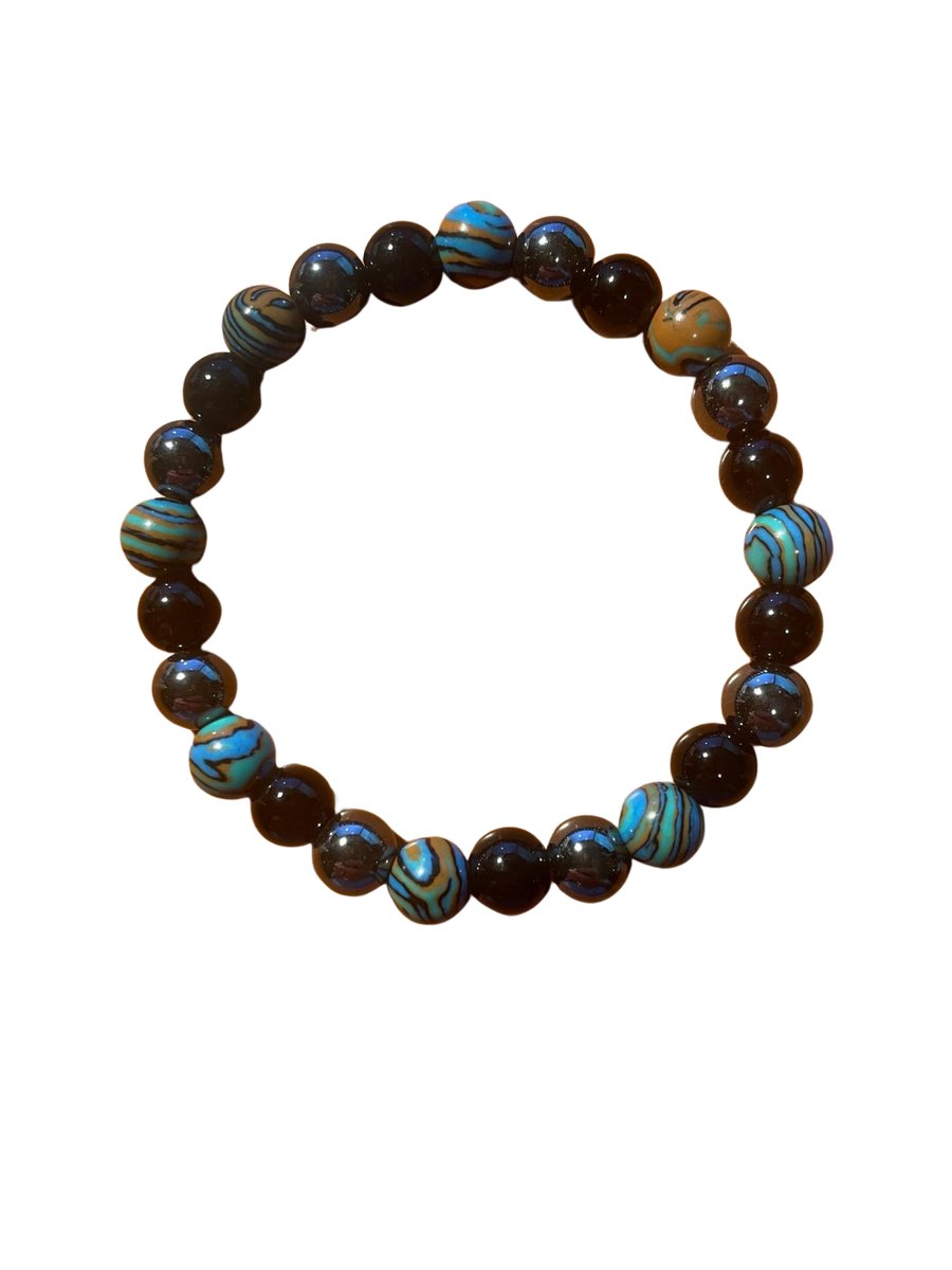 Aurora Balance-Edelsteen Armband – 8mm, 18cm – Zwarte Obsidiaan - Regenboog Obsidiaan & Malachiet