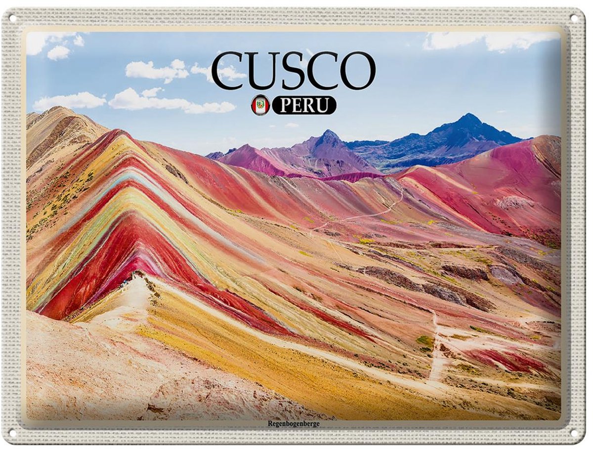 Blechschild Reise 40x30cm Cusco Peru Regenbogenberge