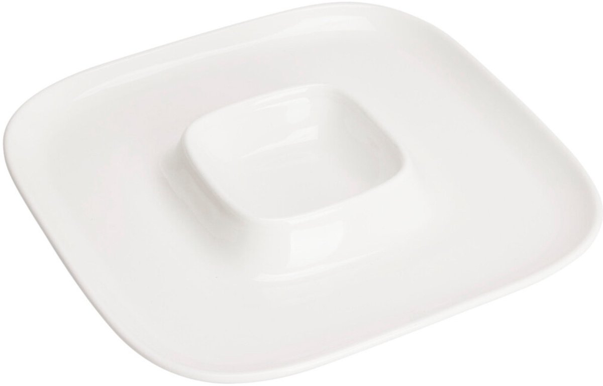 Excellent Houseware Hapjes / Tapas serveerschaal - poselein - wit - 26 cm - met 2 vakken - rond
