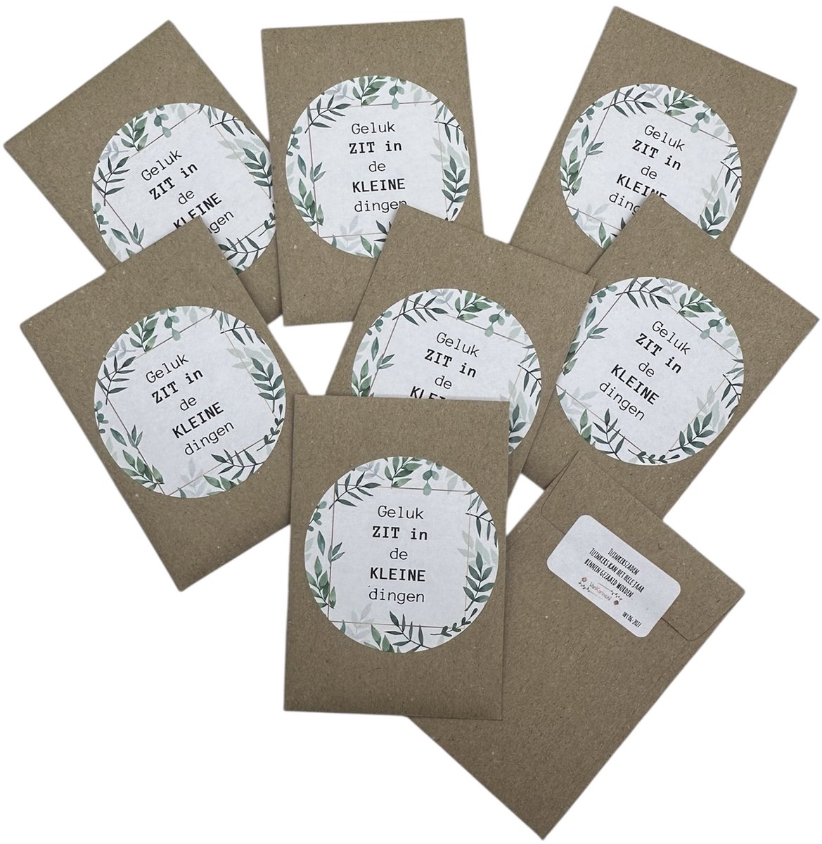 10 Stuks, Geluk zit in de kleine dingen, tuinkers,zaden, kleine attentie, eco,biologisch,uitdeelkadootjes,gezond,bedankje,bedankt,zomaar,iets kleins,