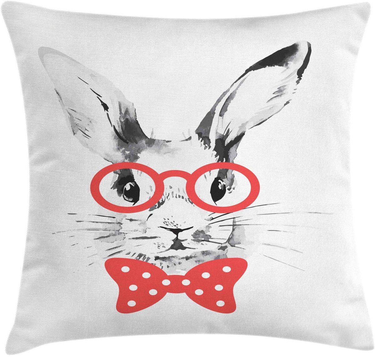 ABAKUHAUS Konijnenkussenhoes – Nerd konijn met bril – 40x40 cm – Grijs Vermiljoen Grijs Vermillion
