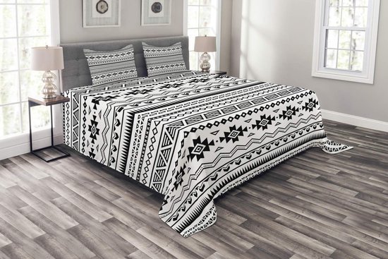ABAKUHAUS Ensemble de courtepointe géométrique – 220x220 cm – Noir/Blanc, 2 taies d'oreiller