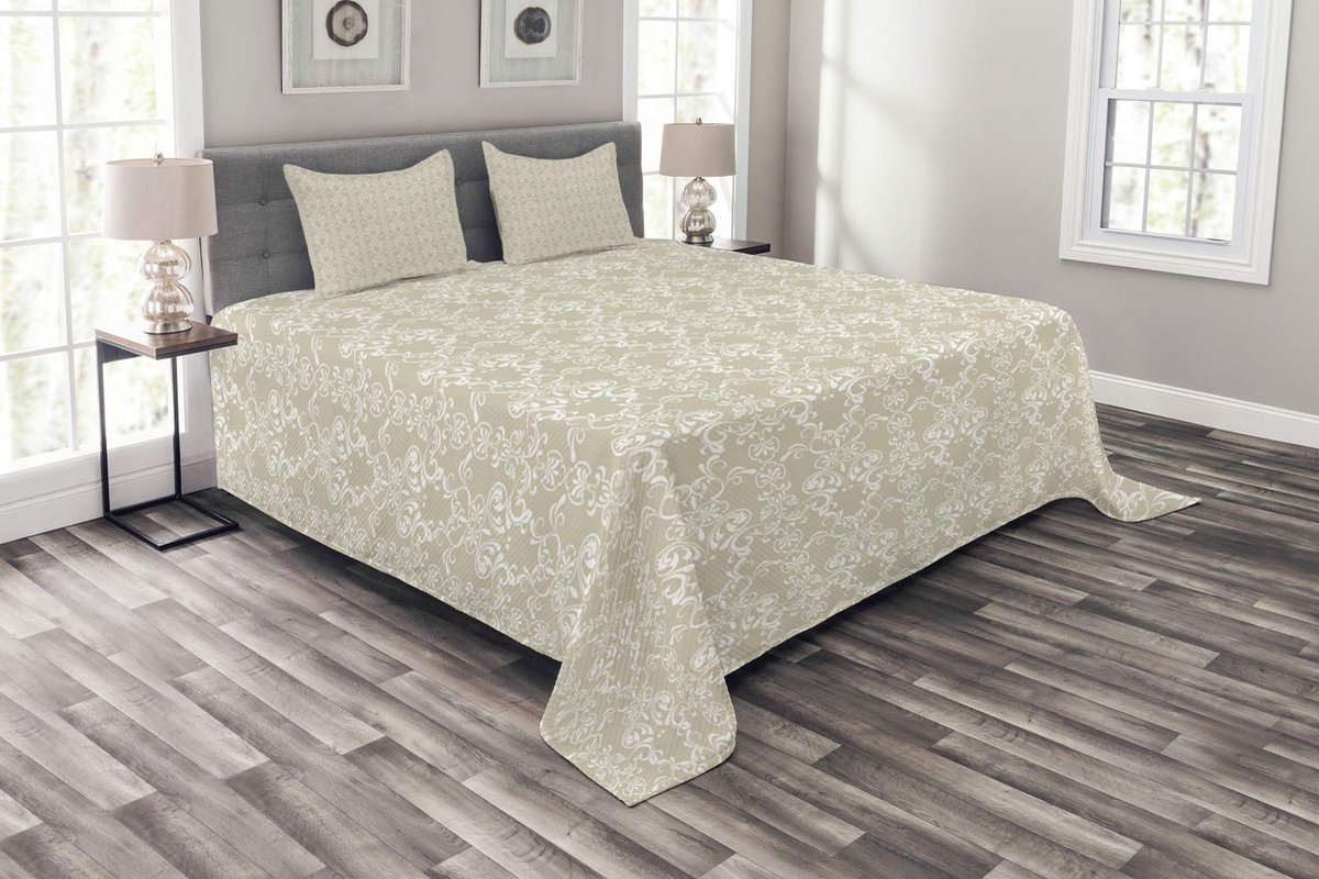 ABAKUHAUS Beige bedsprei-set – kussenslopen, 264x220 cm, polyester, digitaal bedrukt