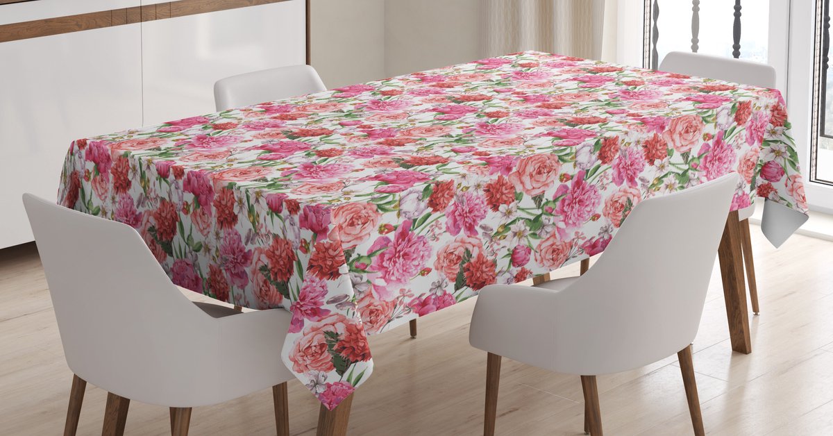 ABAKUHAUS Tafelkleed – Bloemen Concept – 140x170 cm – Veelkleurig satijn