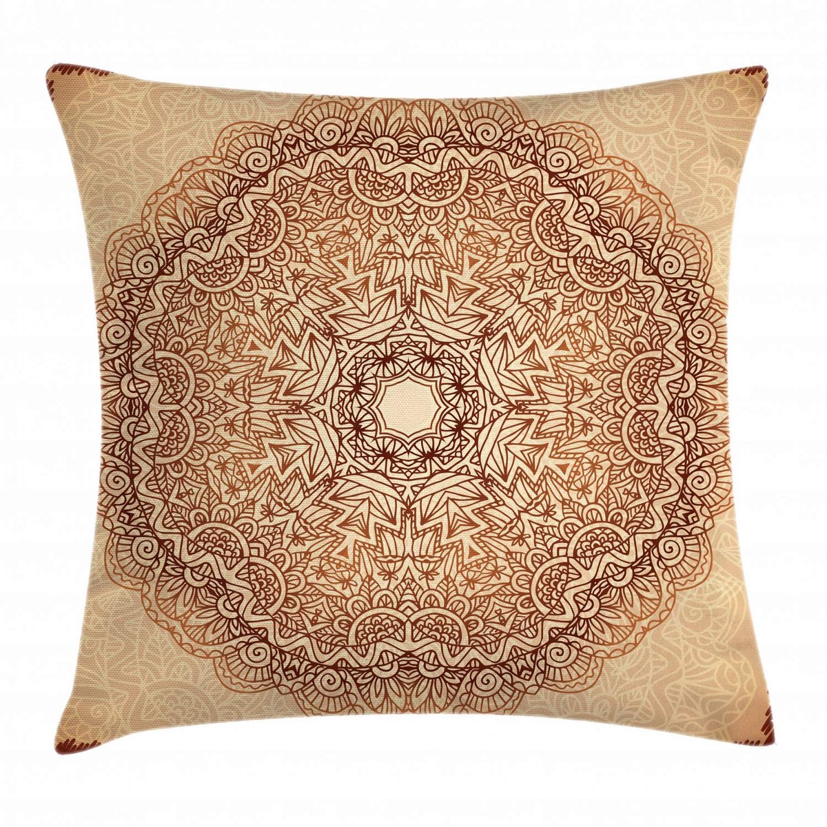 ABAKUHAUS Bruine Mandala Kussenhoes – Dubbelzijdig bedrukt, met rits, 50x50 cm