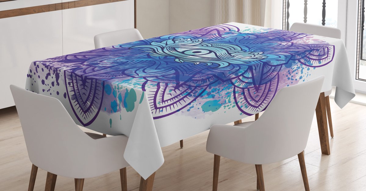 ABAKUHAUS tafelrunner – Derde Oog Chakra, 140x170 cm, Paars/Aqua