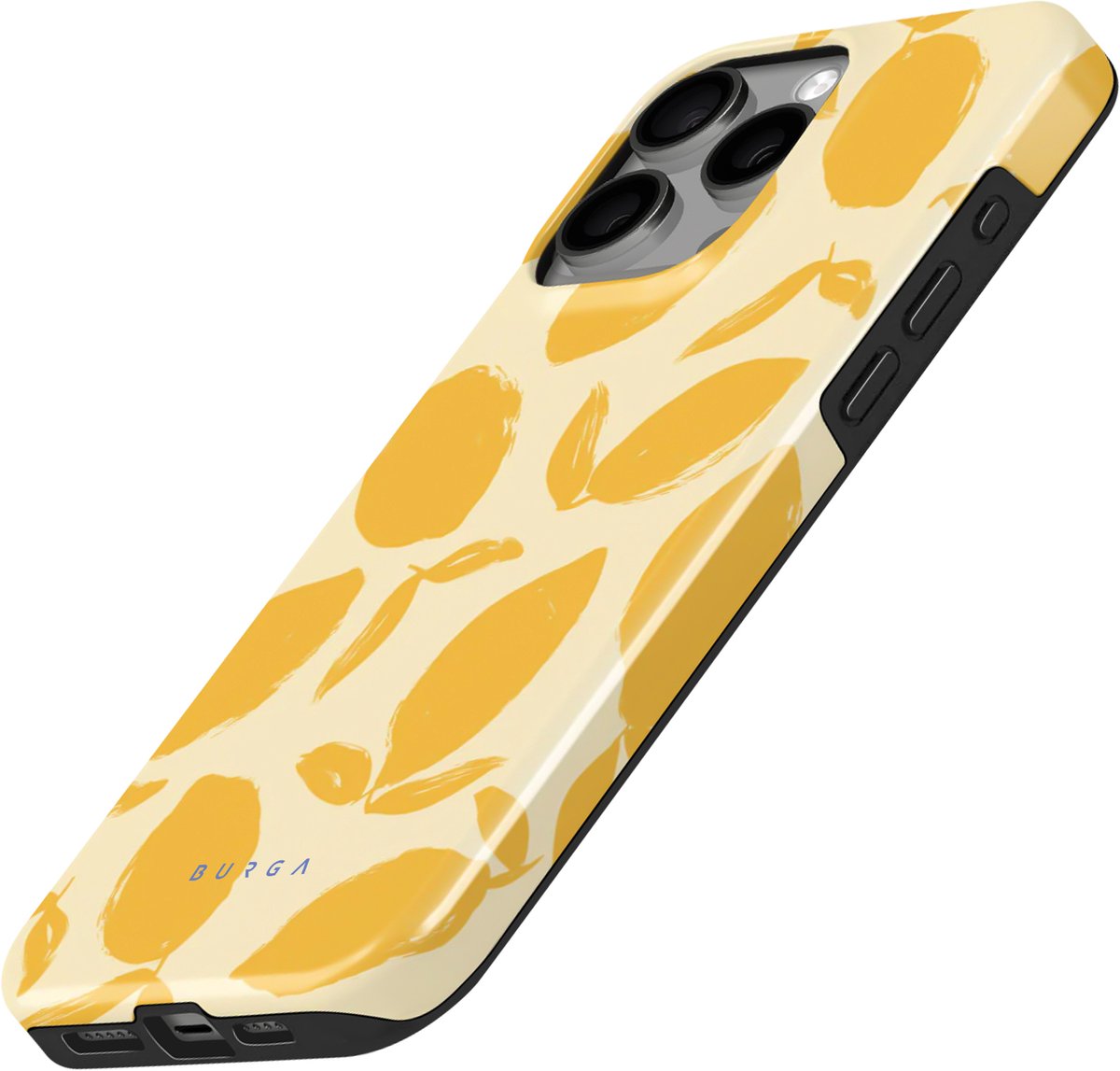 Burga, MagSafe hoesje Geschikt voor Apple iPhone 15 Pro elegant citroentaartdesign, Geel