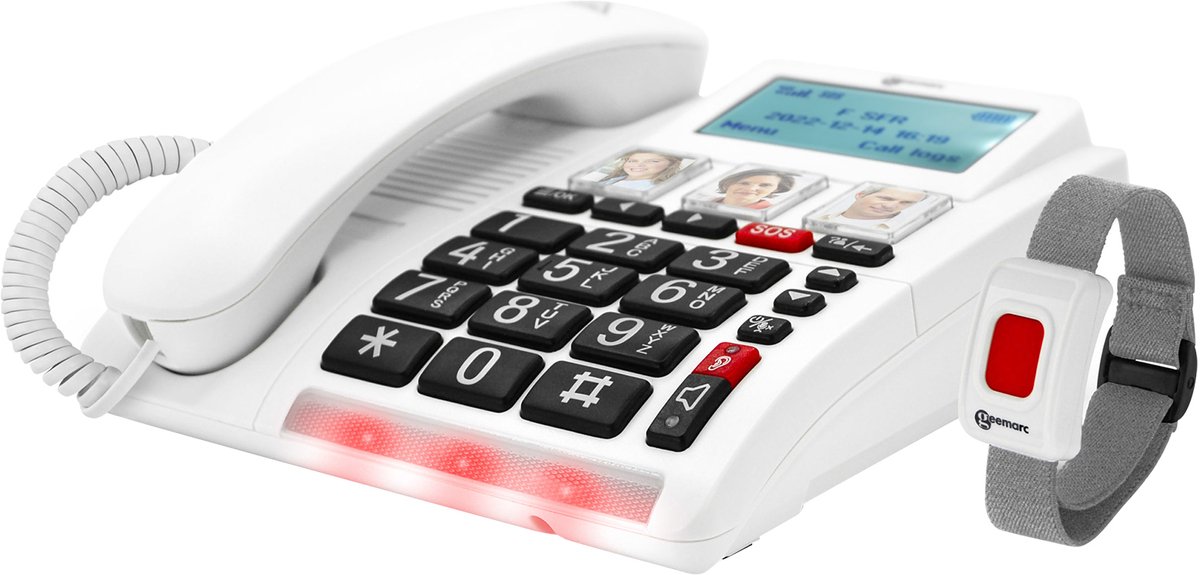 Geemarc, Telefoon voor senioren Versterkte Grote Sleutels en SOS Armband CL9001, Wit