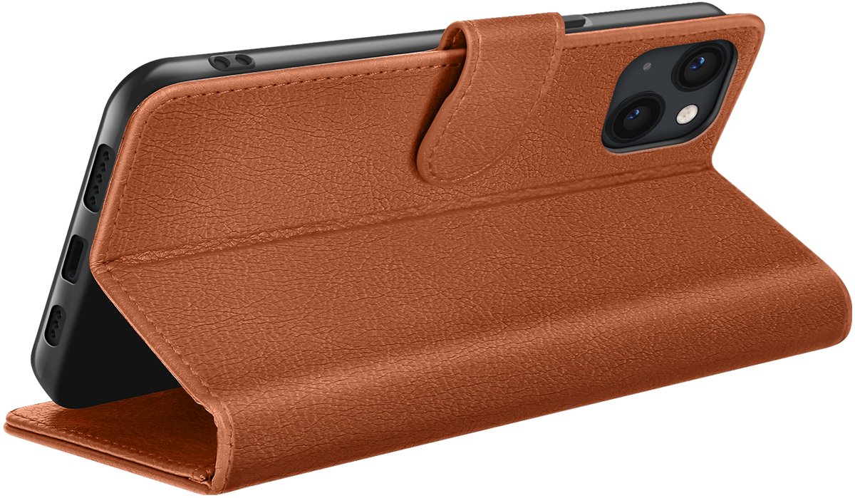 Zanae, Hoesje geschikt voor iPhone 13 - Wallet Case & Magneetsluiting, Bruin