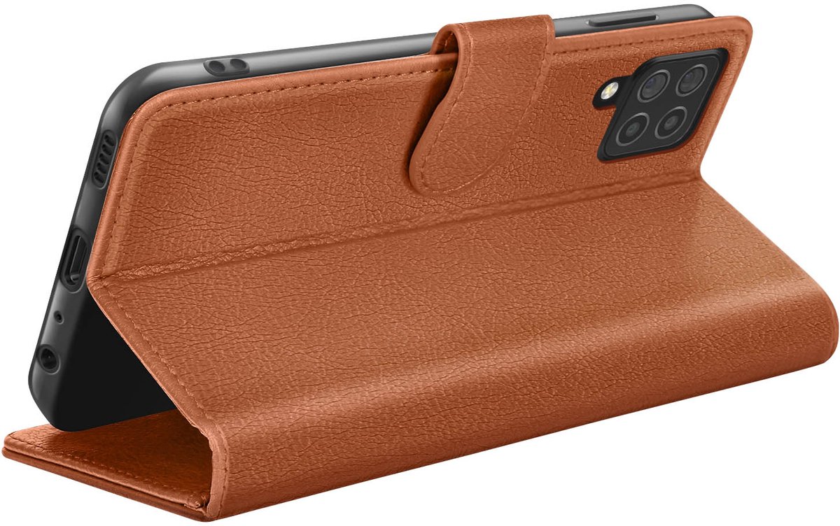 Zanae, Portemonneehoesje Geschikt voor Samsung Galaxy A12 / M12 met standaard en magnetische lip, Bruin