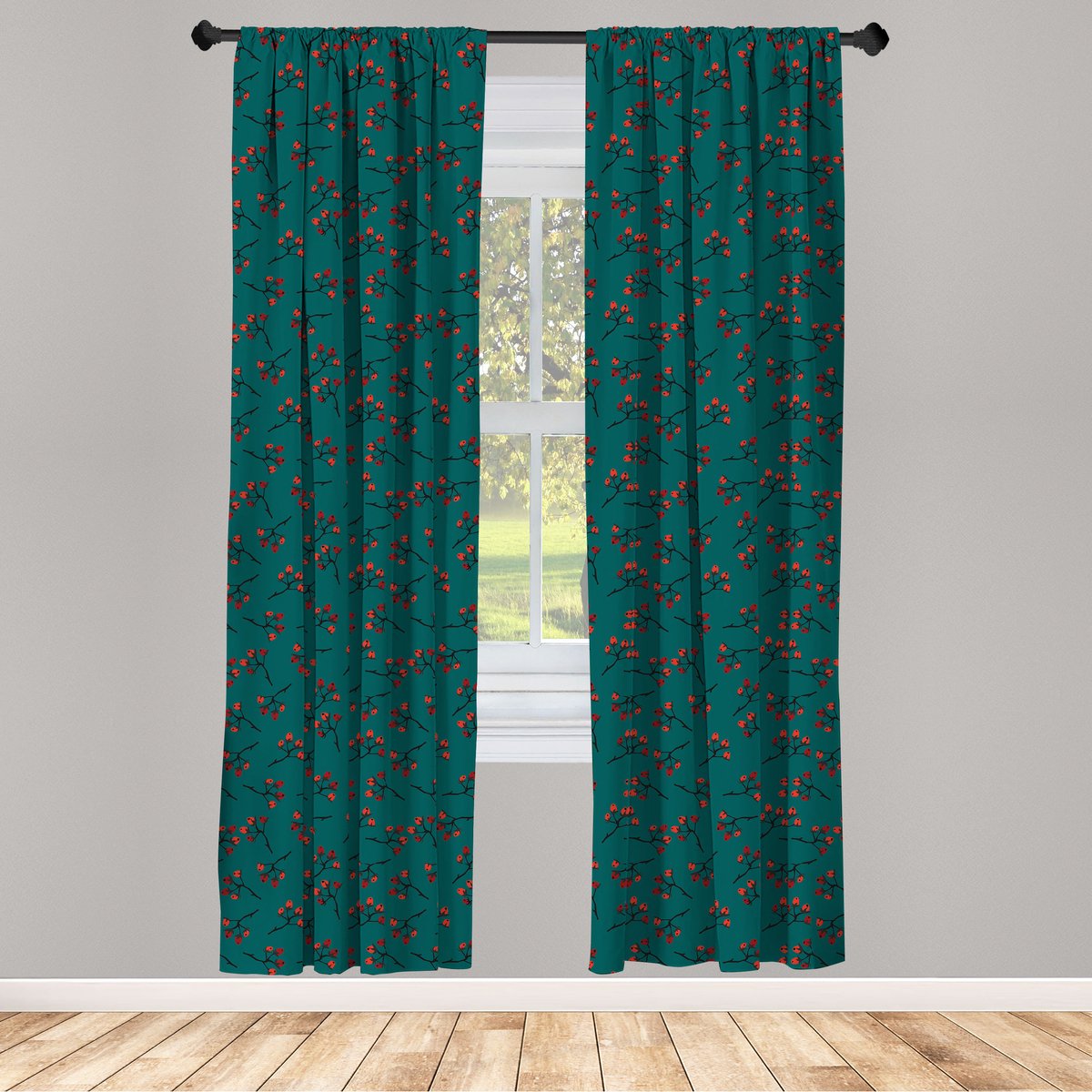 ABAKUHAUS Teal Gordijnen – 2x75x225 cm – Microvezel, halfverduisterend Teal Rubin Vermilion