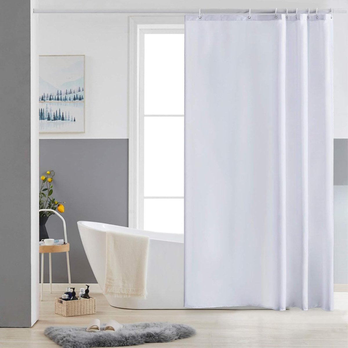 STILVORA Douchegordijnen - Badkamergordijn Waterdicht Met Ringen, Wasbaar Douchegordijn, Anti-Schimmel, Strak Effen Design, Polyester, Wit, 180x220 cm