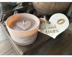 Creaties van Hier - Soja kaars Een lichtje liefde met houten hartje - Kerstpakket - Glas - Hout