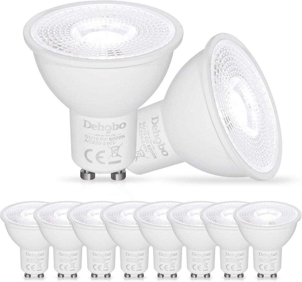 10 GU10 LED-lampen 6W, 480 lumen - Koudwit 6000K - Niet dimbaar voor woonkamer, slaapkamer en keuken