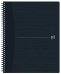 Carnet noir A4+ à spirale, ligné horizontalement avec un logo gris.