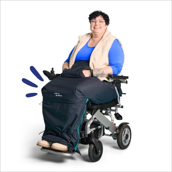 myBlanket Winter 5XL/7XL, compact en warm met fleece, wind- en waterdicht rolstoeldeken, snel geplaatst zonder op te staan uit de rolstoel, voor manuele én elektrische rolstoel; 38 x 24 x 8 cm ; 0,6 kg, wasbaar op 30°C - Night Blue met Blauwe rits