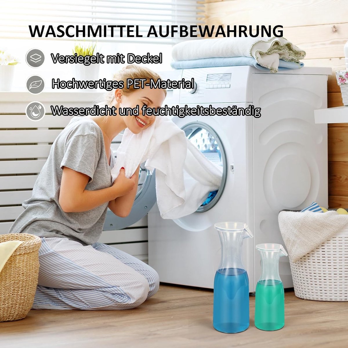 Candala Wasmiddelbox voor wasmiddel, 591 ml, wasmiddelbox voor wasverzachter, 3 stuks waspoederdispenser, wasmiddelhouder, waspods houder, voor gebruik in vloeibaar wasmiddel (driehoekige opening)