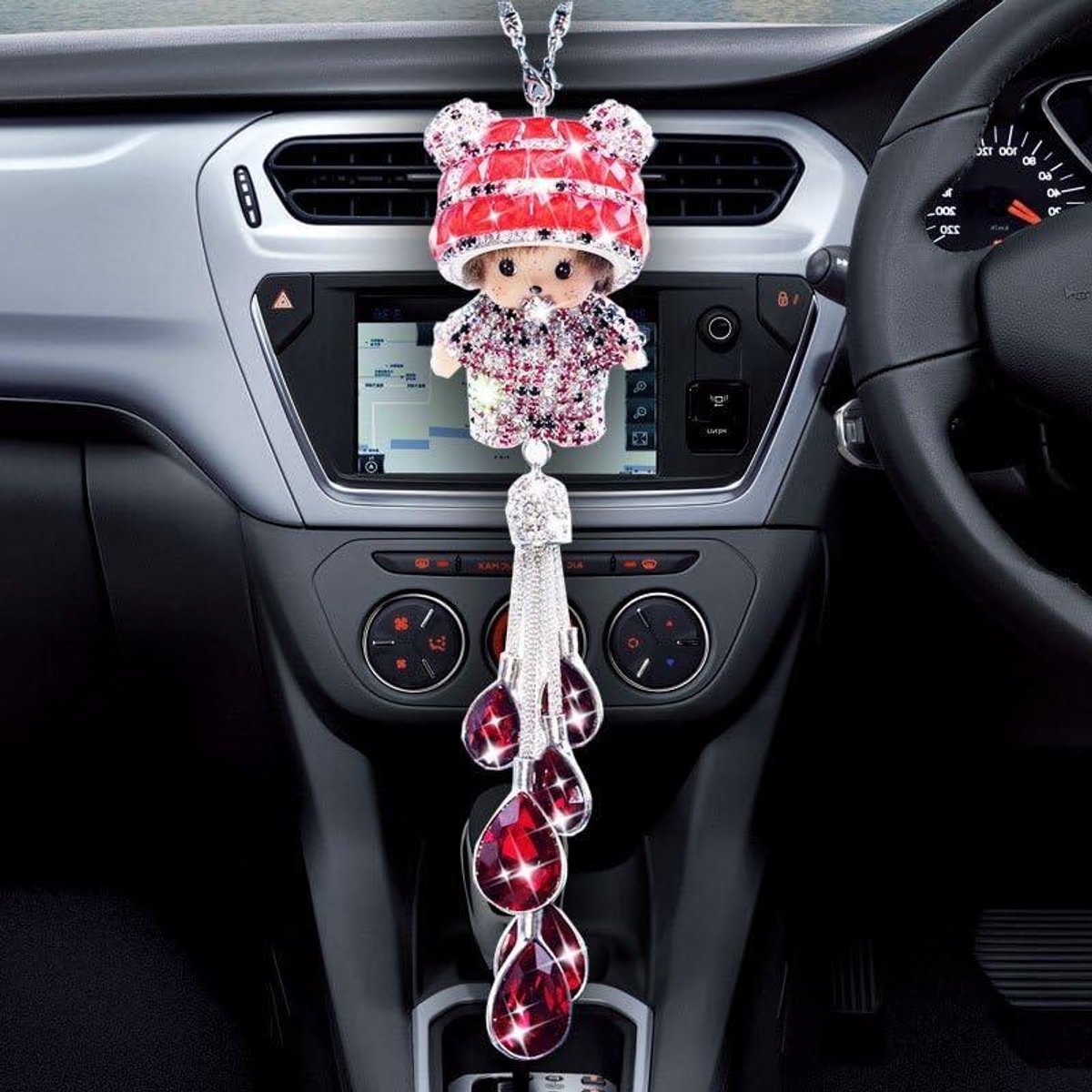 Provento - Kristallen Diamant Auto Spiegel Hanger Bling Strass Achteruitkijkspiegel Decoratie Rood - Auto Interieur Decoratie Voor Vrouwen en Mannen