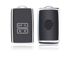 Autosleutel Hoesje geschikt voor Renault Clio - Captur - Symbioz - Megane - Arkana - Austral - Rafale - Scenic - Kardian - Espace - 5 - 4 - Zoe - Express - TPU Cover - Sleutelcover - Autosleutelhoesje - Autosleutel Cover - zwart -zilver