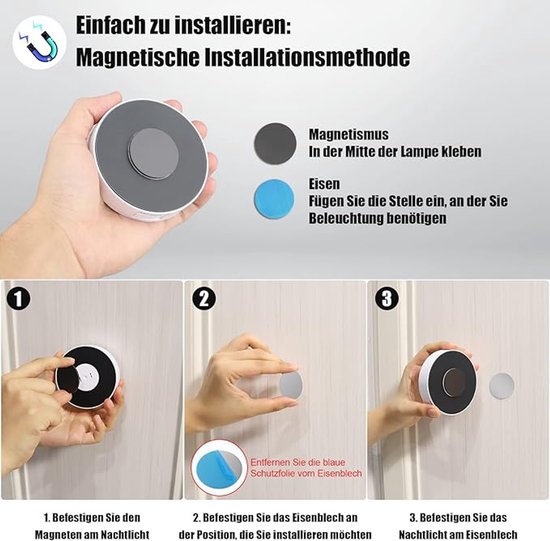 Bewegingssensor Licht Binnen [8 LED's], Oplaadbaar 3 Stuk Nachtlampje, 3M/120° Detectiebereik, 3 Modi, Kastverlichting voor Kast, Slaapkamer, Trap, Hal Verlichting - 6000K Koud Wit van Merkloos — afbeelding 5