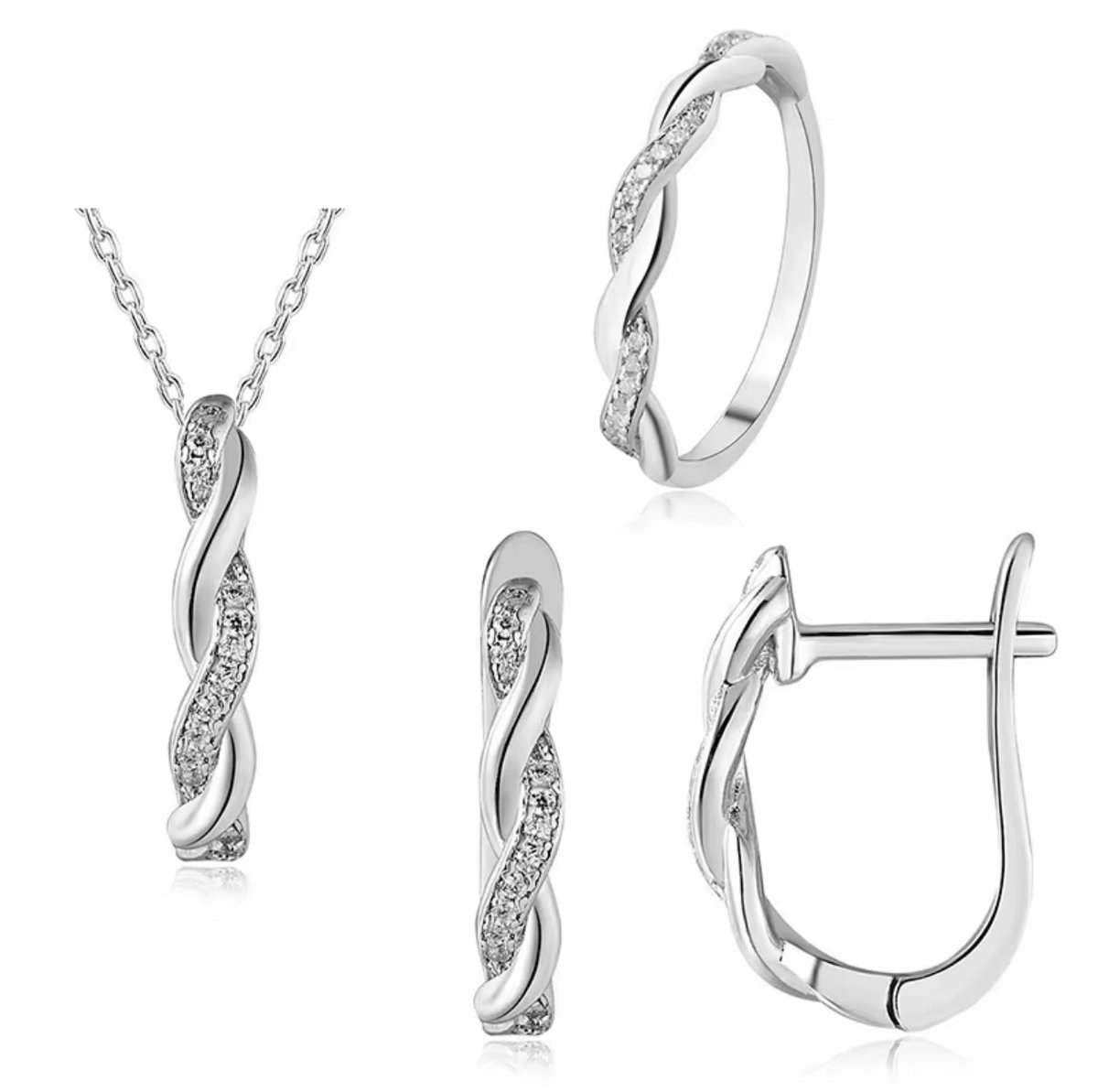925 Sterling Zilveren Dames Sieradenset – Infinity Ketting, Ring en Oorbellen met Zirkonia – Luxe Cadeau (16mm)