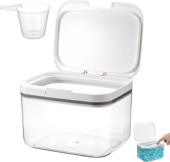 Yooler 2 stuks luchtdichte wasmiddeldispenser, 2300 ml waspoeder dispenser voor poeder met maatbeker, multifunctionele Opslag Van Wasmiddel voor wasmiddel, granen, meel, koffie, pasta, muesli
