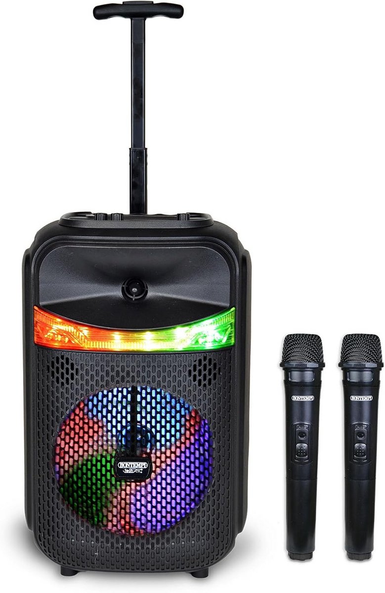Draadloze Trolley Speaker met 2 Microfoons, RGB Verlichting en TWS Functie