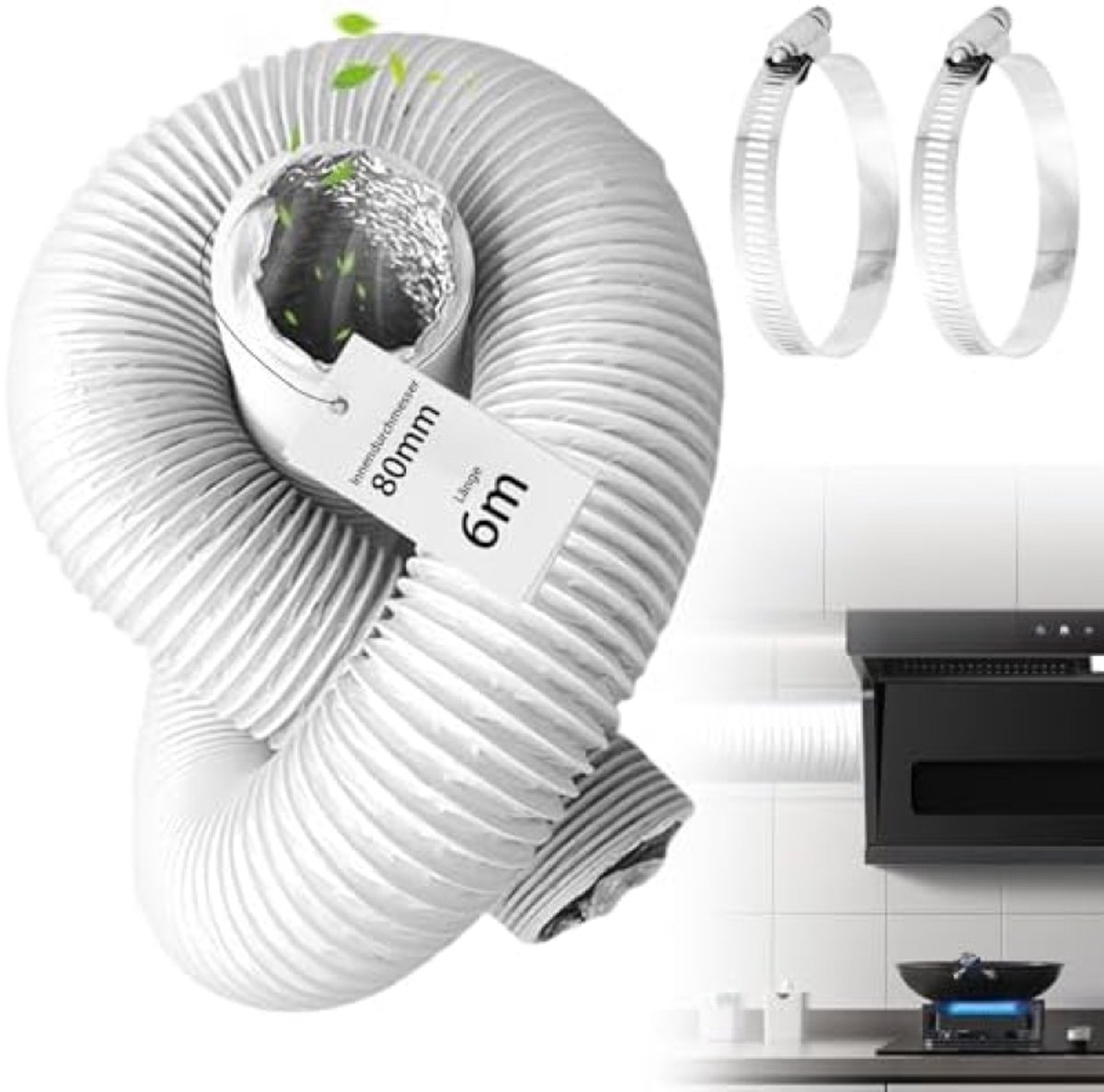 PromoHome Flexibele Afvoerslang 80mm - 6 Meter - Voor Ventilatie en Luchtbehandeling