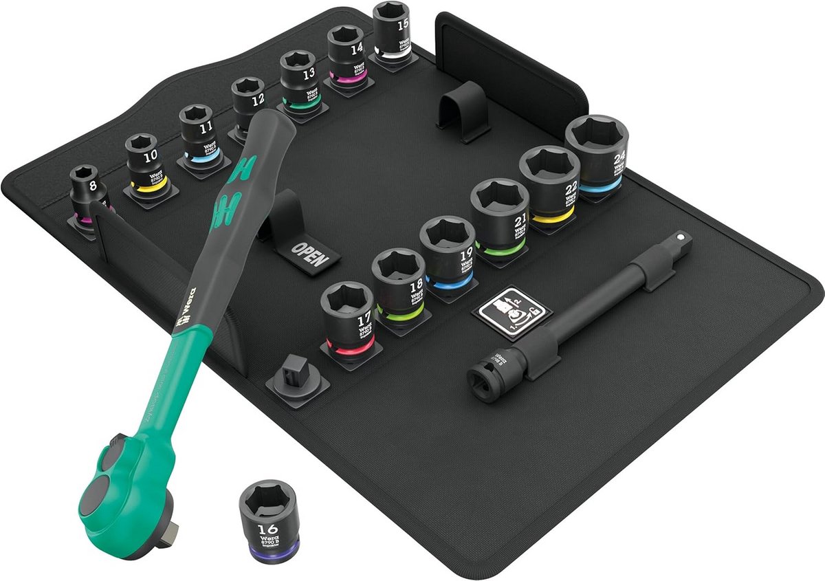 9-delige 3/8 inch Ringsleutelset met Fijne Vertanding en Omschakelbare Ratel