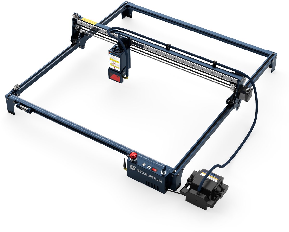 SCULPFUN S30 Ultra 33W Laser Graveermachine - 600 x 600 mm Graveeroppervlak - 0,08 × 0,10 mm Laserfocus - Luchtondersteuning M8-hoofdkaart - Blauw
