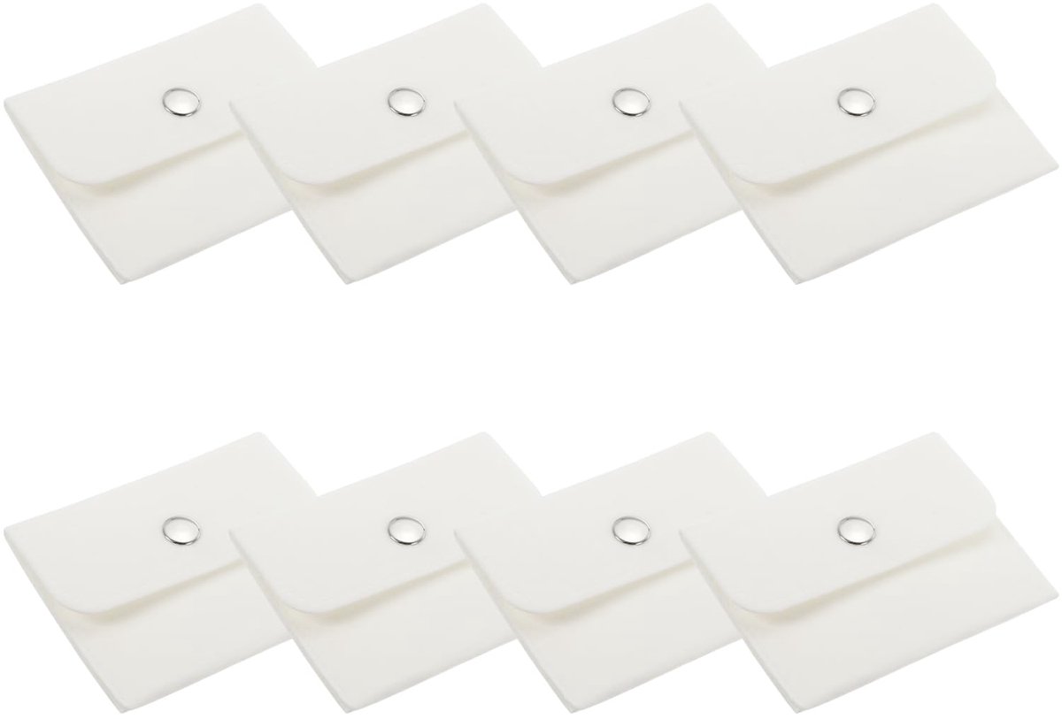 10x7,5 cm sieradenzakje, 8 stuks fluwelen zakjes met drukknop, draagbare opbergtas voor oorbellen, armbanden, kettingen, ringen, horloge, wit