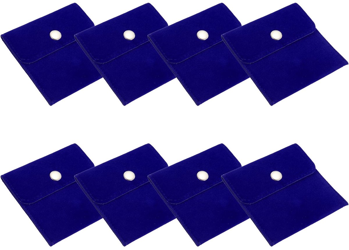 4x4 inch sieraden zakjes, 8 stuks fluwelen zakjes drukknoop draagbare opbergtas voor oorbellen armbanden kettingen ringen horloge, blauw