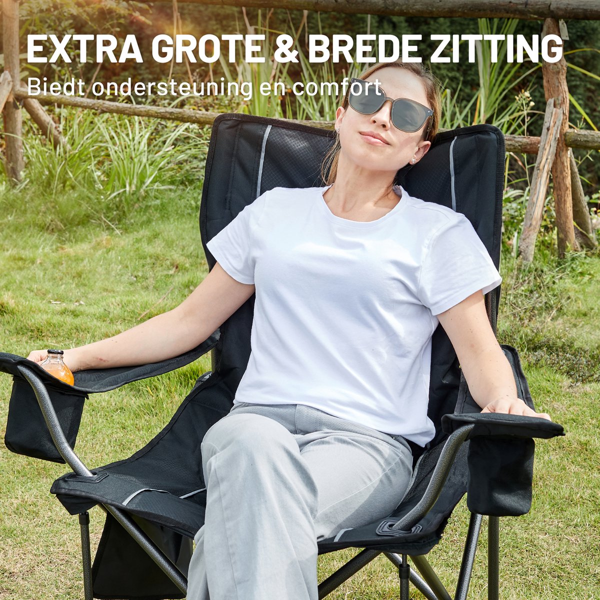 TIMBER RIDGE Campingstoel - Comfortabel & Opvouwbaar - 200KG draagvermogen - Met bekerhouder & zijvak - Voor camping & vissen - Zwart — cadeau in Sport & Outdoor - foto 6