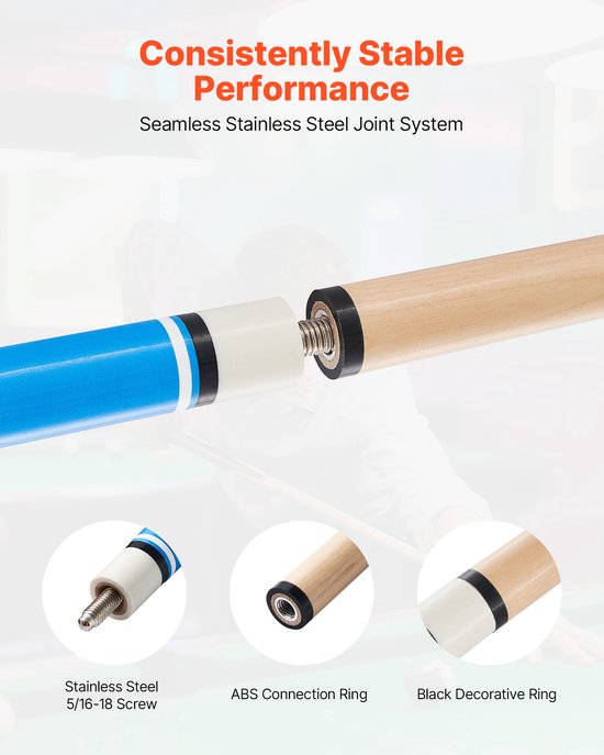 58-Inch Poolkeuset, 4-Delige Biljartstokken Gemaakt Van Canadees Esdoornhout met Abs-Gewrichtsringen, Geschikt voor Pooltafels In Bars, Huizen, Kantoren, Verkrijgbaar In 18 Oz, 19 Oz, 20 Oz en 21 Oz — afbeelding 4