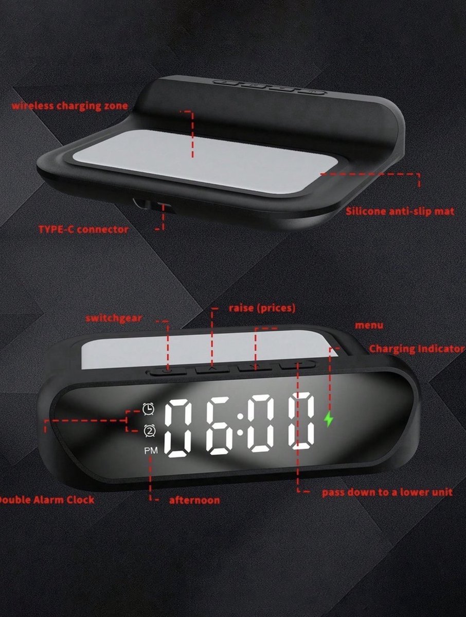 Draadloze Oplader met Wekker, Thermometer, LED-display en Nachtlampje – Alles-in-één Oplossing voor jouw Nachtkastje van FluxGoods — cadeau in Wonen & Interieur - foto 2