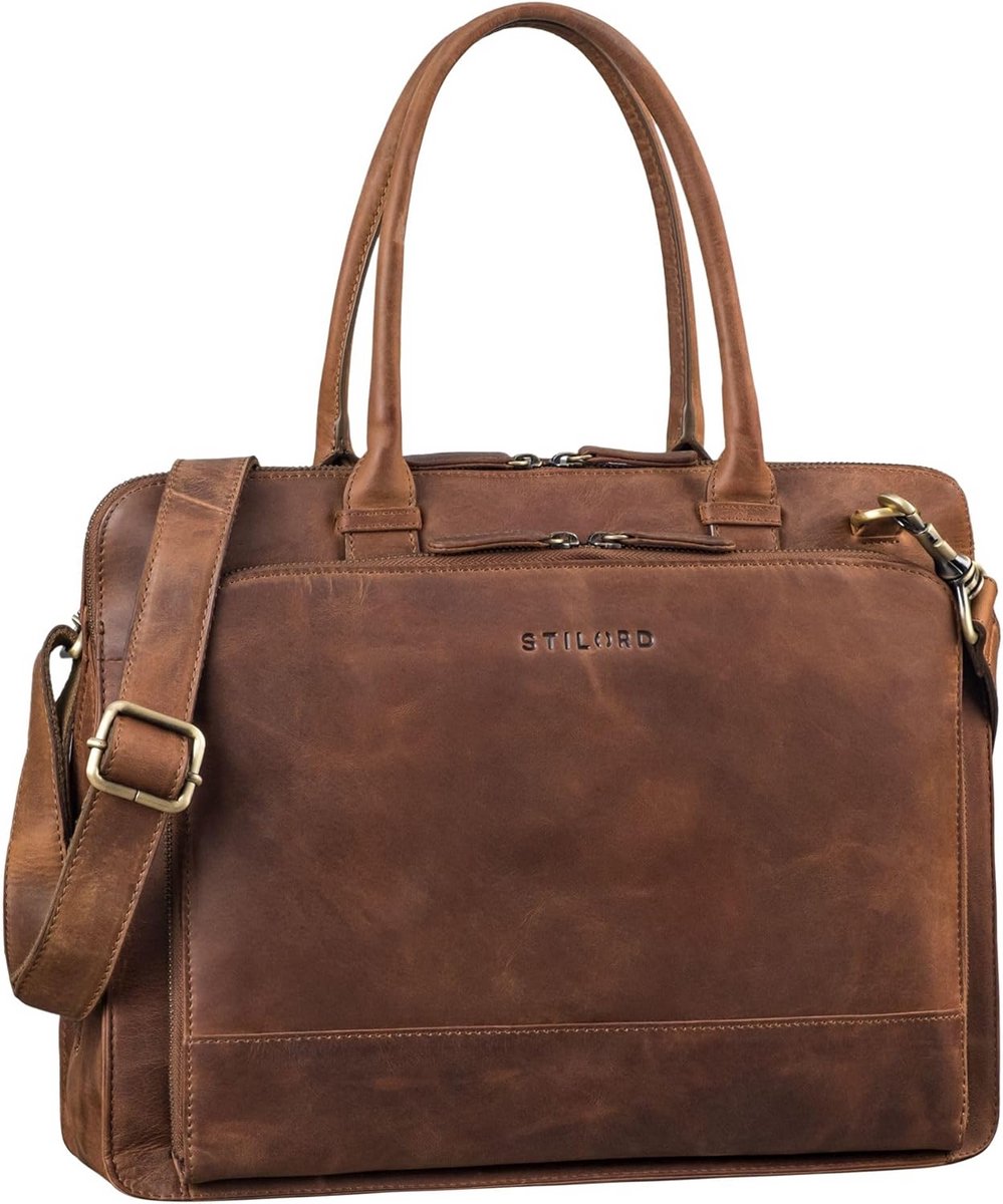 Grote Leren Laptoptas Dames 13.6 Inch Werk- en Schoudertas Vintage Stijl