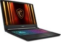 Zwarte MSI gaming laptop met verlicht toetsenbord en opengeschoven scherm met drakenlogo.