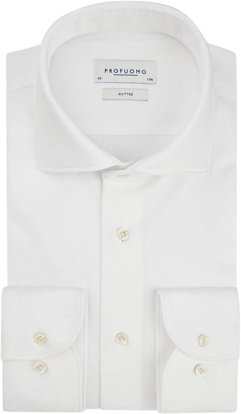 Profuomo slim fit heren overhemd - jersey - wit - Strijkvriendelijk - Boordmaat: 40