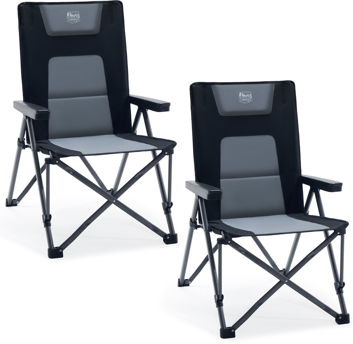 TIMBER RIDGE 2 Stuks Campingstoelen - Opvouwbaar - 4 Verstelbare Standen - 260 KG draagvermogen - Vouwstoel - Visstoel - Zwart